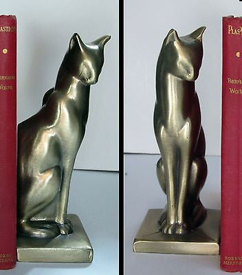 Frankart Sitting Cat Bookends Art Deco in a Moderne Brass finish a pair USA