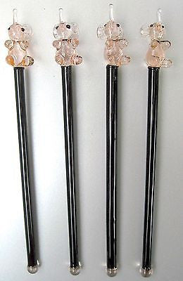 (4 PCs) Elephant Lead Crystal Glass Cocktail Sticks Stix Drink StirreRS