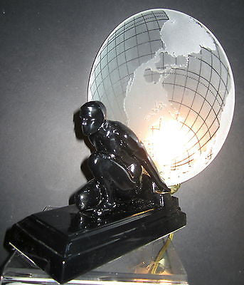 Frankart Style Art Deco Atlas an Earth Shade USA Lamp Black Glass Gay Iinterest