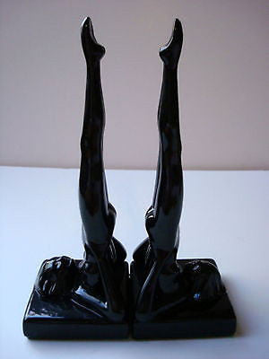 Frankart standing nymphs bookends art deco in black metal 9-1/4" tall a pair USA