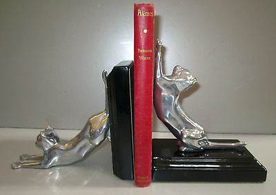 Frankart Style Cats Up + Down Bookends, Art Deco - Moderne in Black+Alum a Pair