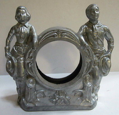 Western Cowboy Cowgirl Art Deco Mantle Clock Case in Aluminum  Heavy