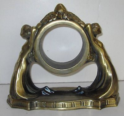 Nymphs two on art deco mantle clock case in antique brass a heavy flappers USA