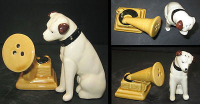 Nipper Victor Edison Dog Phonograph Salt and Pepper S & P Ceramic NOS Old StoCK