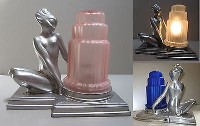 Frankart Art Deco Fish Face Nymph Table Lamp with Glass Globe Polished AluminUM