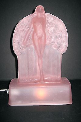 Frankart Sally Rand Nude Feather Nymph Frosted PINK Glass Art Deco laMP