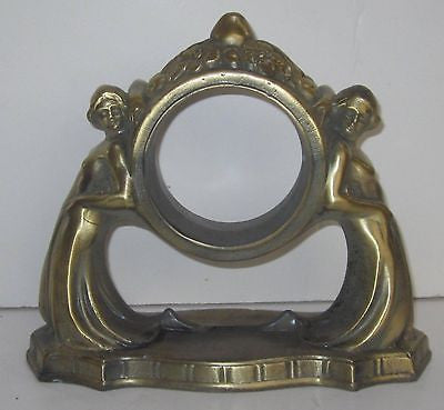 Nymphs Two on Art Deco Mantle Clock Case in Antique Brass A heavy Flappers USA