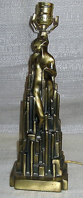 Frankart spirit of modernism art deco lamp in antique brass patina all metal USA