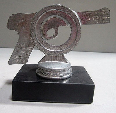 Pistol Gun" Trophy" all Aluminum on Marble, 4-1/2" Long, old/vintage, MarksmAN