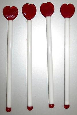 4 PCs Heart 6" lead crystal glass cocktail sticks stixs stirrers