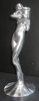 FRANKART Nymphs Art Deco standing nude Candlesticks Polished ALUMINUM - a paIR