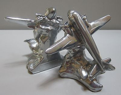 DC-3 - Airplane Bookends Art Deco Period Polished Aluminum Metal, USA a pair