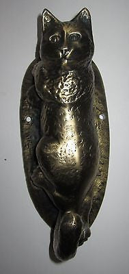 Cat kitten realistic wall hook in brass 1970's very strong 6" tall made in USA