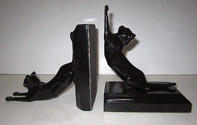 Frankart Style Cat UP and DOWN Bookends Art Deco  Moderne in Black  A Pair