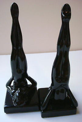 Frankart standing nymphs bookends art deco in black metal 9-1/4" tall a pair USA