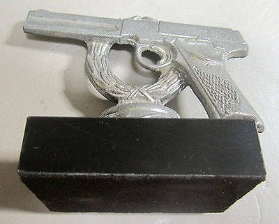 Pistol Gun" Trophy" all Aluminum on Marble, 4-1/2" Long, old/vintage, MarksmAN