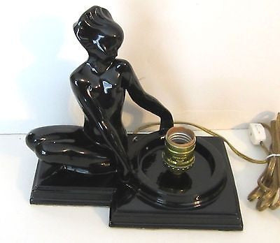 Frankart -Art Deco Nymph Fish Face Table -Lamp in a Black Finish ALL metAL