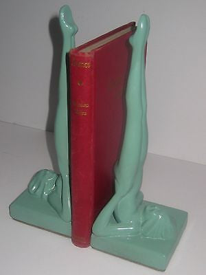 Frankart standing nymphs bookends art deco in green metal 9-1/4" tall a pair USA