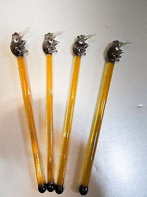 4 pcs Rhino Rhinoceros lead crystal glass cocktail sticks stix drink Stirrers