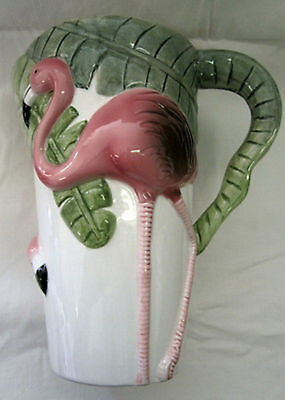 Flamingo large drink pitcher jug tumbler canister ceramic 8-1/2 " tall