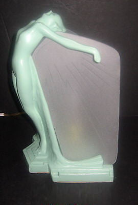 Frankart Butterfly Nymph Greenie finish an Art Deco Table Lamp Metal & glass USA