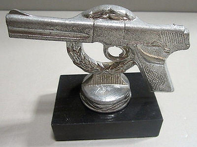 Pistol Gun" Trophy" all Aluminum on Marble, 4-1/2" Long, old/vintage, MarksmAN