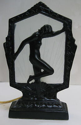 Frankart Style Flapper Nymph Art Deco in Black Lamp in metal & glaSS