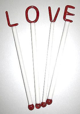 (4 Pcs) LOVE - 6" Lead Crystal GLASS Cocktail Sticks Stixs