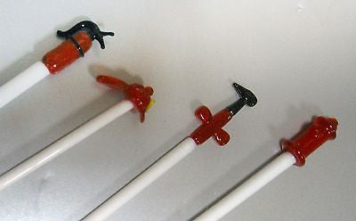 4 PCs Fire Fighter fireman,axe lead crystal glass cocktail sticks stix stirrer