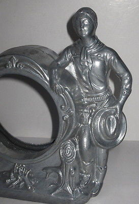 Western Cowboy Cowgirl Art Deco Mantle Clock Case in Aluminum  Heavy
