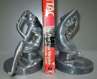 Frankart Nymph Kneeling Bookends Art Deco Unfinished Aluminum Metal a pair USA