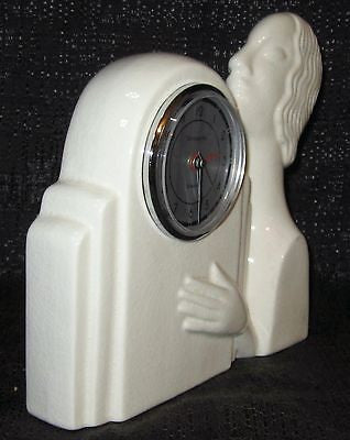Nymph Art Deco White Ceramic Alarm Quartz Clock  Old -Japanese