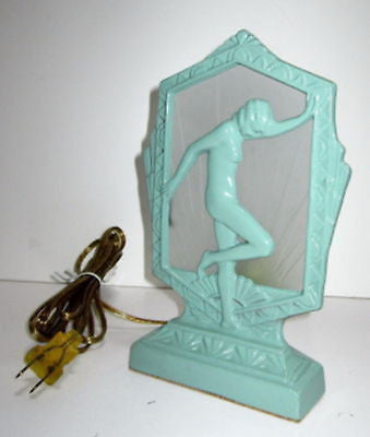 Frankart Style Flapper Nymph Art Deco in Greenie Lamp in Metal & glaSS