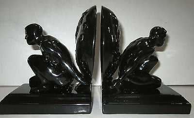 Frankart Style Atlas Male Bookends Art Deco-Very Heavy, all Black- GAY Interest