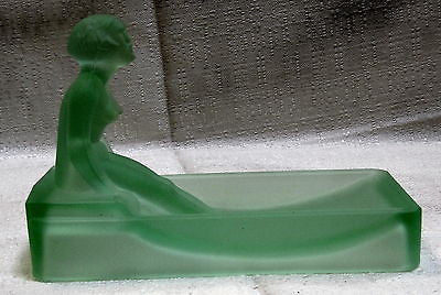 Art Deco nymph card desk tray ashtray soap dish depression green all glass USA