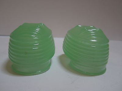 Glass classic bird cage feeders fire king green glass a pair 2 pieces