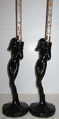 Frankart Nymphs Art Deco Standing Nude Candlesticks Black metal a Pair USA