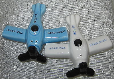 El Al Airlines Collectable Salt & Pepper Shakers S & P Ceramic Tel Aviv New York