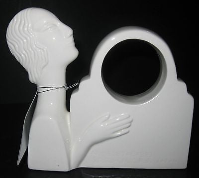 Nymph art deco white ceramic mantle clock case very old Japanese