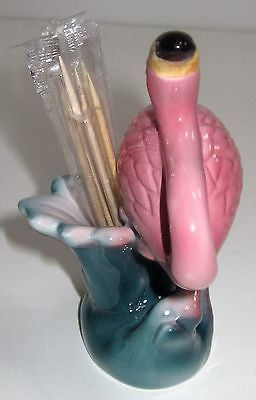 Flamingo Toothpick or -Pen Holder Figurine Ceramic 1980's  3-1/4 inches tall