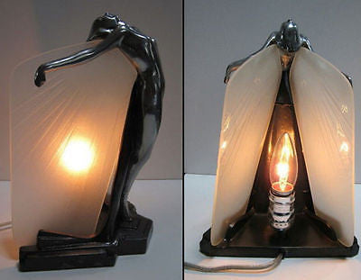 Frankart Butterfly Nymph- in Polished ALUMINUM and glass Art Deco Table laMP