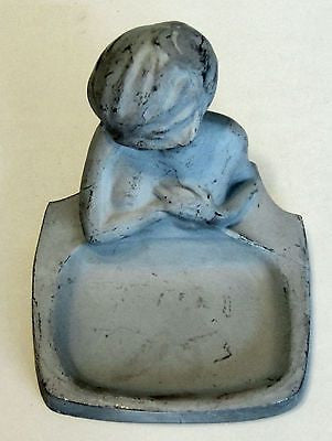 Frankart Art Deco nymph card desk ashtray in primer paint all metal rare USA