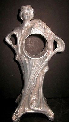 Art Nouveau Huge Nymph Deco Mantle Clock Case vintage all Aluminum No movement