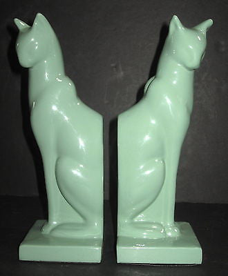 Frankart Sitting Cat -Bookends -Art Deco Greenie finish Aluminum metal a paIR