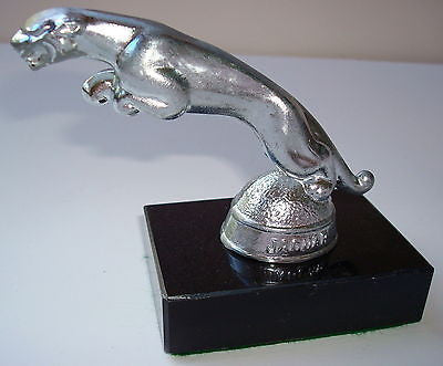 1950's JAGUAR AUTO CAR HOOD ORNAMENT MASCOT by HOFFMAN, all metal on marble base