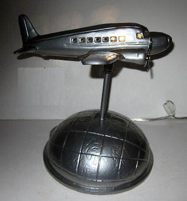 DC-3  AIRPLANE over the  Earth Base Table Lamp  ART DECO all aluminUM