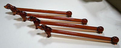 (4 PCs) Dachshund Dog Lead Crystal Glass Cocktail Sticks Stix Drink Stirrers