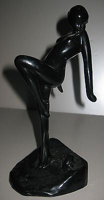 Frankart Nymph with Frog Bookends, Art Deco in Black,10" Tall- metal, a paIR