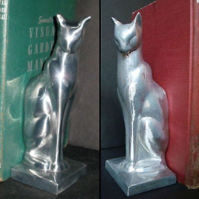 Frankart Sitting Cat Bookends Art Deco a Moderne Polished Aluminum a pair USA