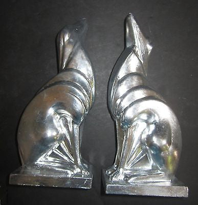 Frankart Greyhound -Dog Art Deco Highly Polished Aluminum Bookends USA a Pair